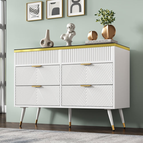 White Sideboard Cabinet with 6 Drawers