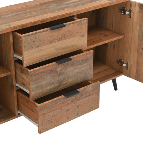 Vintage Brown Sideboard Cabinet – 140cm Storage Cupboard with Drawers & Adjustable Shelves