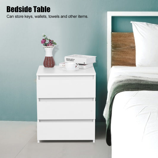 White Modern Bedside Cabinet with 3 Drawers – Stylish Nightstand Cabinet for Bedroom