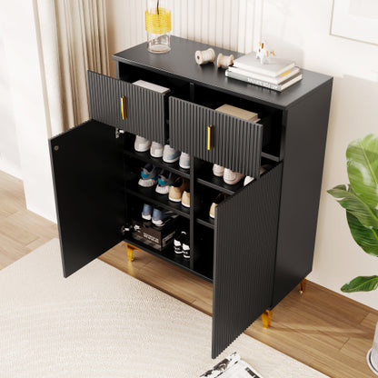 Elegant White & Gold Sideboard / Shoe Cabinet with Drawers & Adjustable Shelves (83cm)