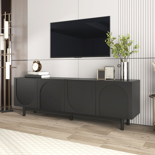 Modern Black TV Cabinet with Push-to-Open Doors & Adjustable Shelves – 175cm Lowboard Unit