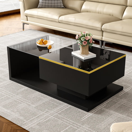 High Gloss Coffee Table with Glass Top & LED Lighting