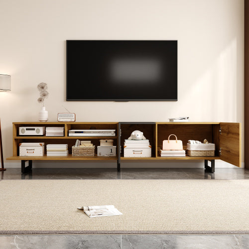 TV Cabinet 170cm – Dark Grey & Wooden TV Stand with Storage Doors & Shelves