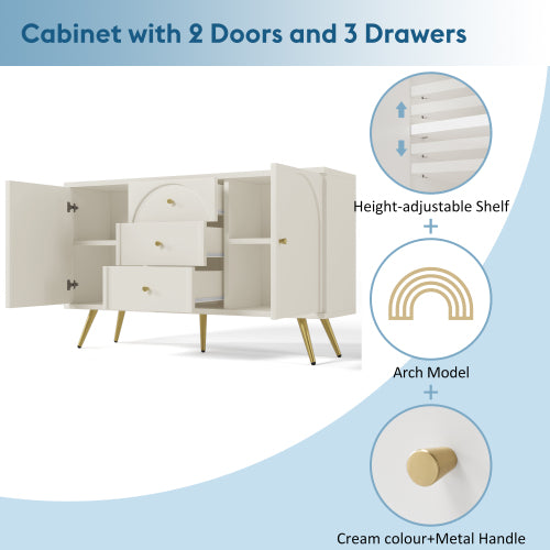 Cream White Sideboard Cabinet with 2 Doors & 3 Drawers – Modern Storage Unit (140cm)
