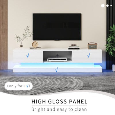 160cm White High Gloss TV Stand with LED Lights – Modern TV Unit for 70–79 Inch TVs