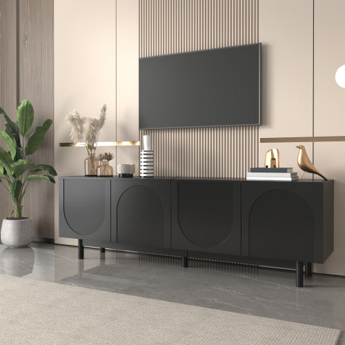Modern Black TV Cabinet with Push-to-Open Doors & Adjustable Shelves – 175cm Lowboard Unit