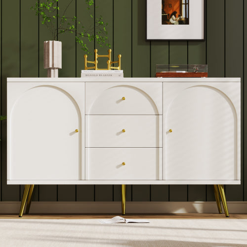 Cream White Sideboard Cabinet with 2 Doors & 3 Drawers – Modern Storage Unit (140cm)