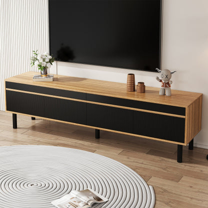 Modern TV Cabinet 170cm – Black & Wood Effect TV Stand with 4 Doors & Storage