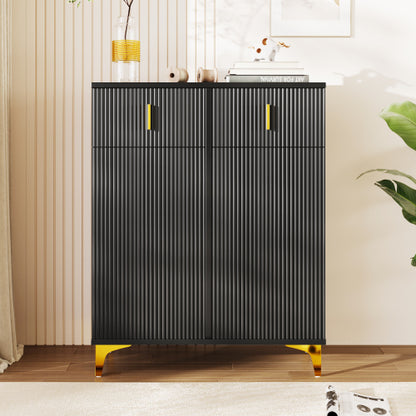 Elegant White & Gold Sideboard / Shoe Cabinet with Drawers & Adjustable Shelves (83cm)