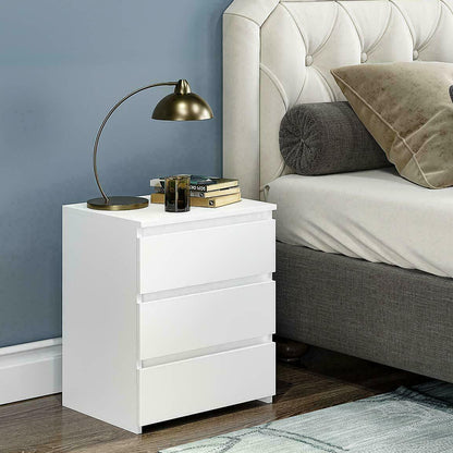 White Modern Bedside Cabinet with 3 Drawers – Stylish Nightstand Cabinet for Bedroom