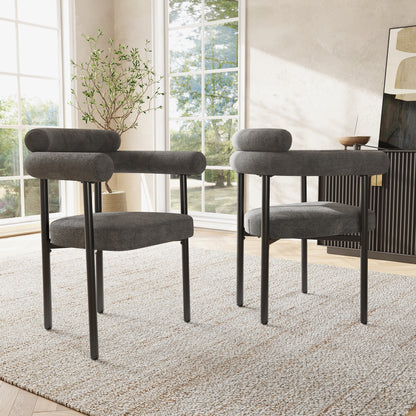 Modern Grey Velvet Dining Chairs Set of 2 with Armrests – Upholstered Kitchen & Living Room Chairs