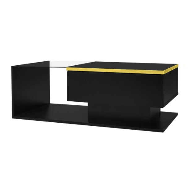 High Gloss Coffee Table with Glass Top & LED Lighting